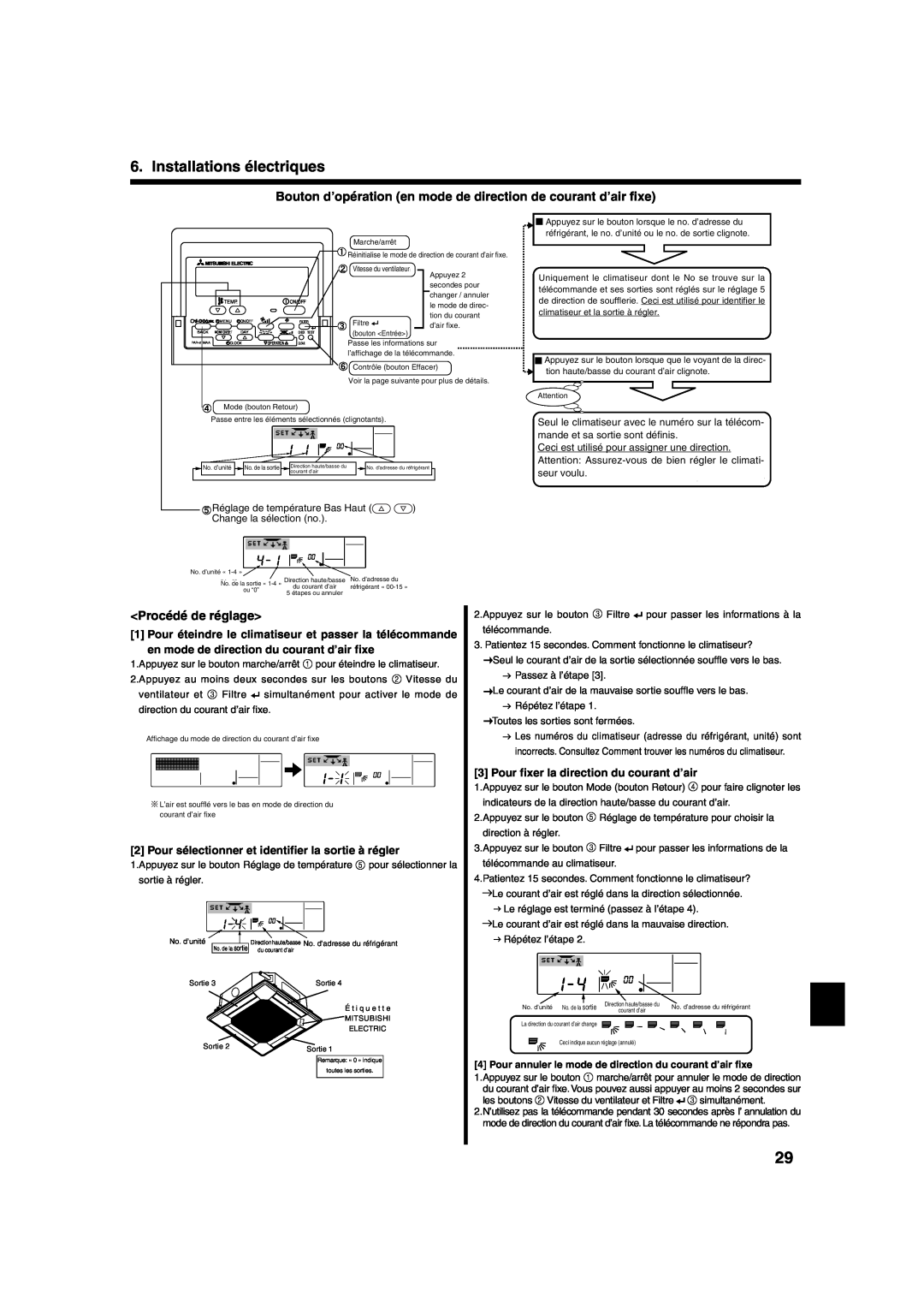 Mitsumi electronic PLA-ABA installation manual Procédé de réglage, Installations électriques 