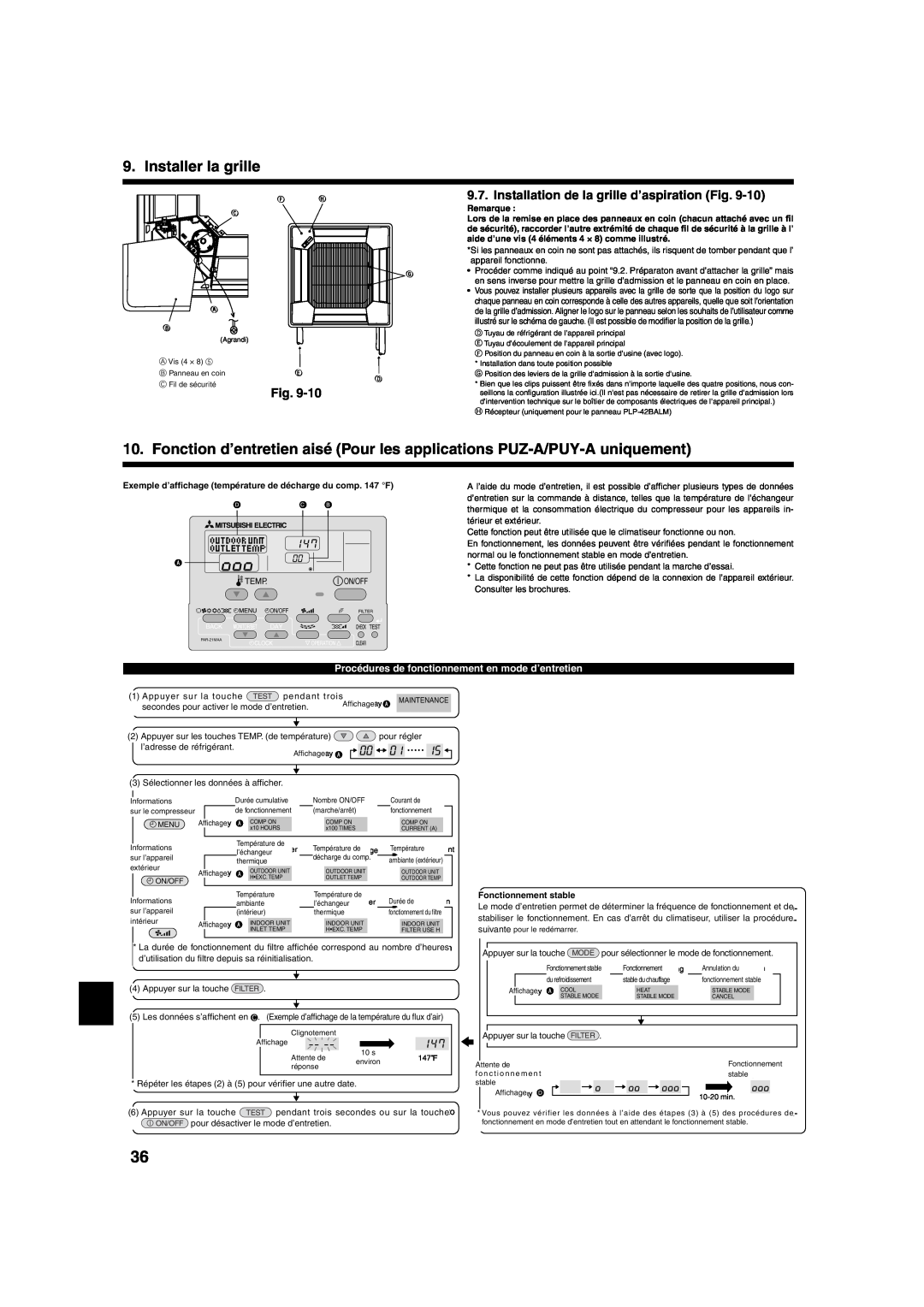 Mitsumi electronic PLA-ABA installation manual Installation de la grille d’aspiration Fig, Installer la grille 