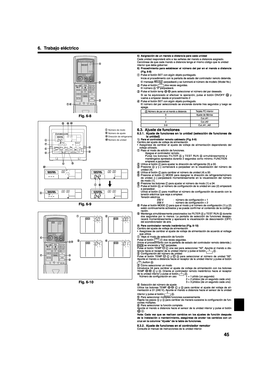 Mitsumi electronic PLA-ABA installation manual Ajuste de funciones, Trabajo eléctrico 