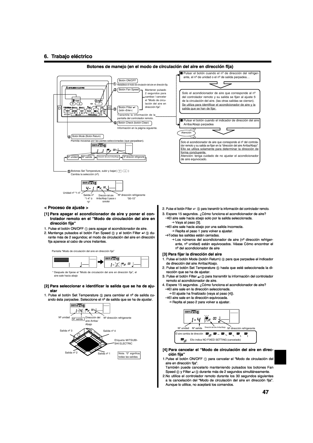 Mitsumi electronic PLA-ABA installation manual Proceso de ajuste, Trabajo eléctrico 