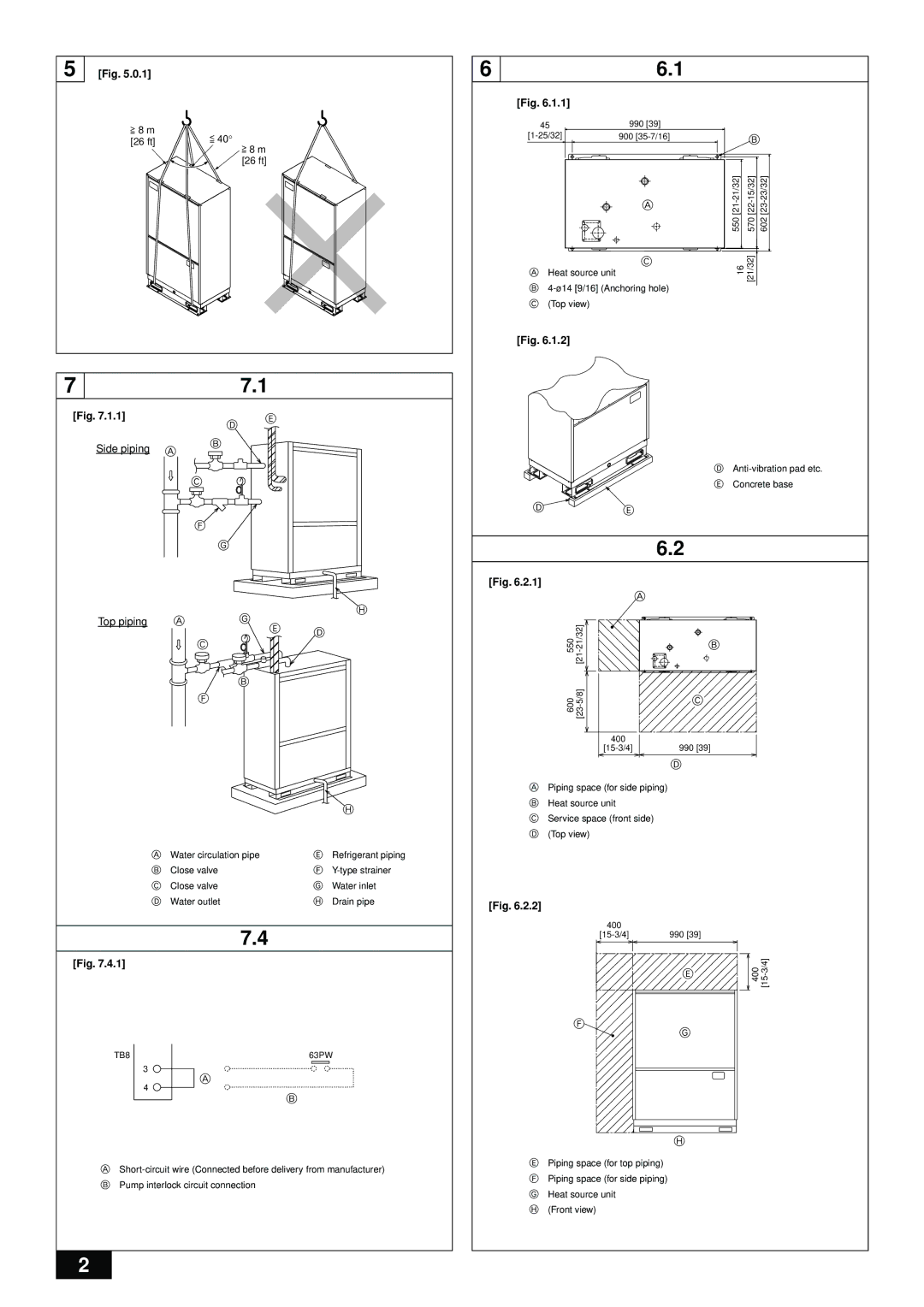 Mitsumi electronic PQHY-P7296TGMU-A installation manual = 8 m 26 ft, Side piping Top piping 