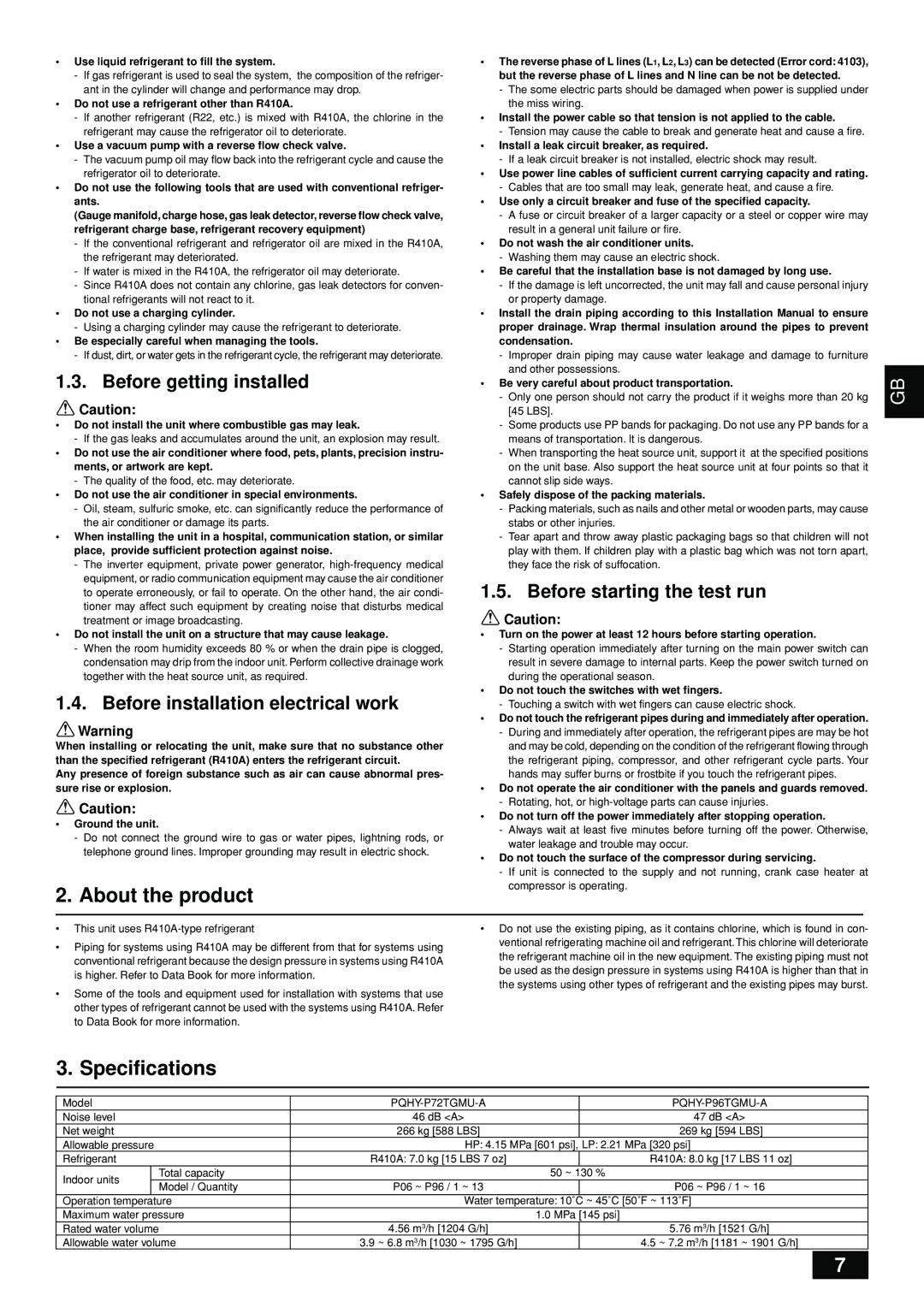 Mitsumi electronic PQHY-P7296TGMU-A installation manual About the product, Specifications, Before getting installed 