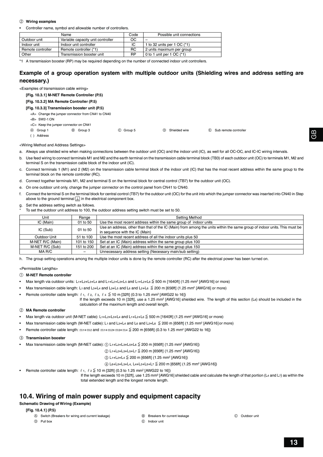 Mitsumi electronic PUHY-P-TGMU-A Wiring of main power supply and equipment capacity, Wiring examples, Transmission booster 