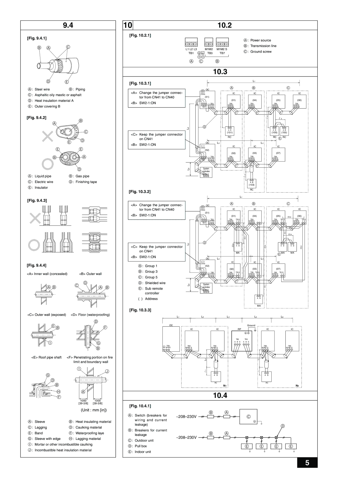 Mitsumi electronic PUHY-P-TGMU-A installation manual 10.2, 10.3, 10.4, ~208-230V 