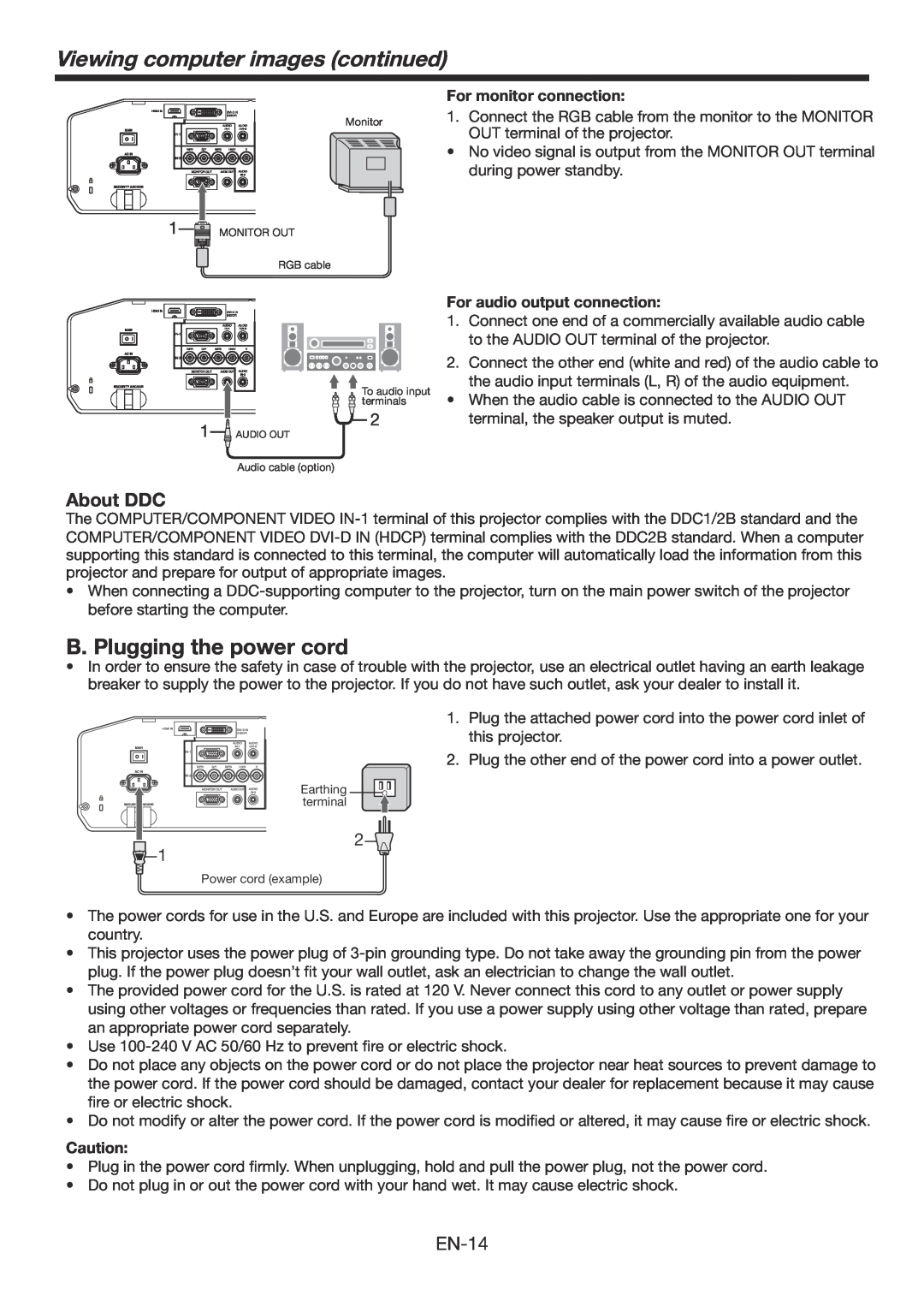 Mitsumi electronic WD3300U user manual Viewing computer images continued, B. Plugging the power cord, About DDC 