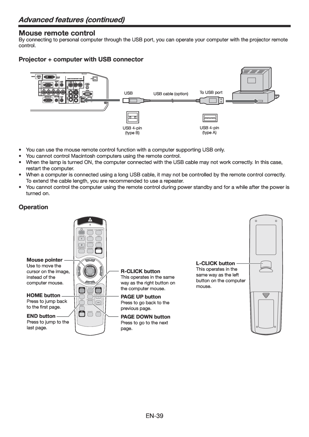 Mitsumi electronic WD3300U Mouse remote control, Projector + computer with USB connector, Operation, Mouse pointer 