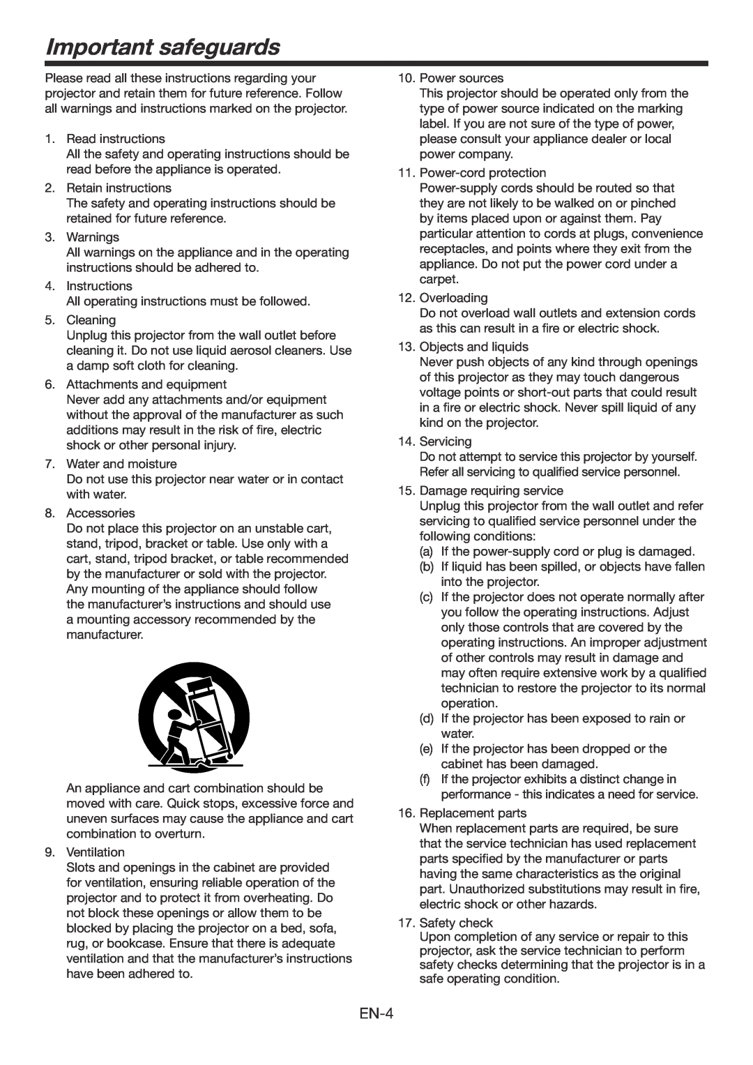 Mitsumi electronic WD3300U user manual Important safeguards, EN-4 