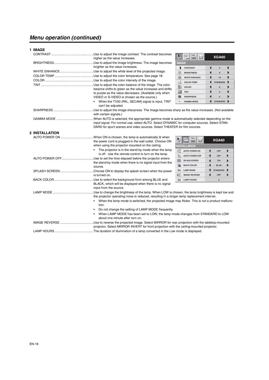 Mitsumi electronic XD206U user manual Menu operation 