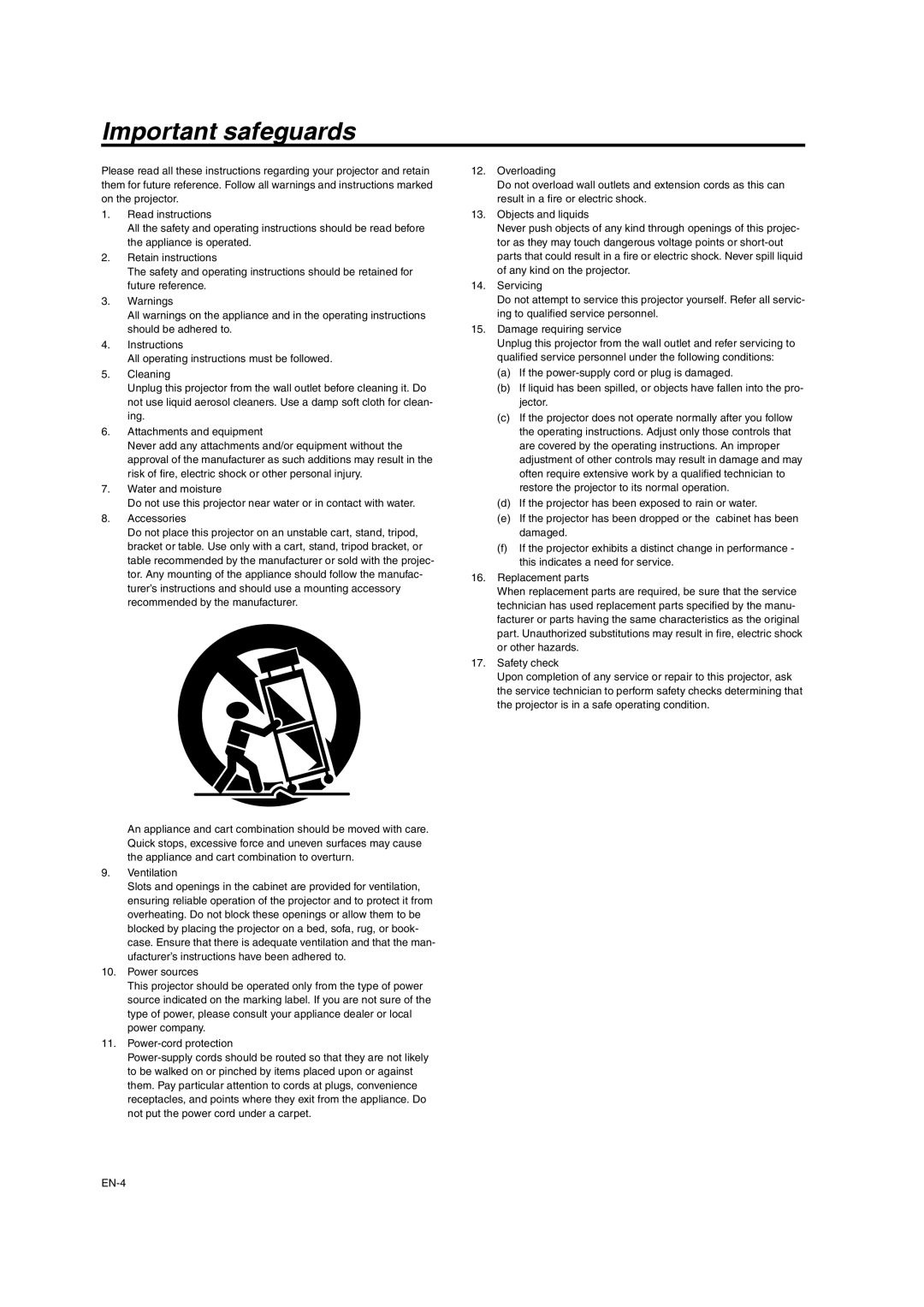 Mitsumi electronic XD206U user manual Important safeguards 