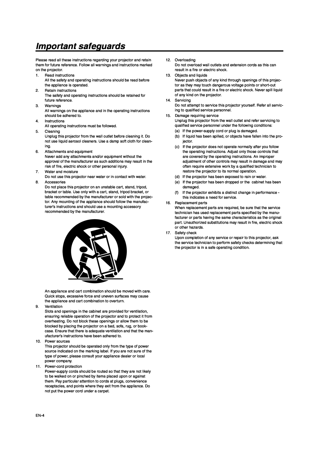 Mitsumi electronic XD206U user manual Important safeguards 