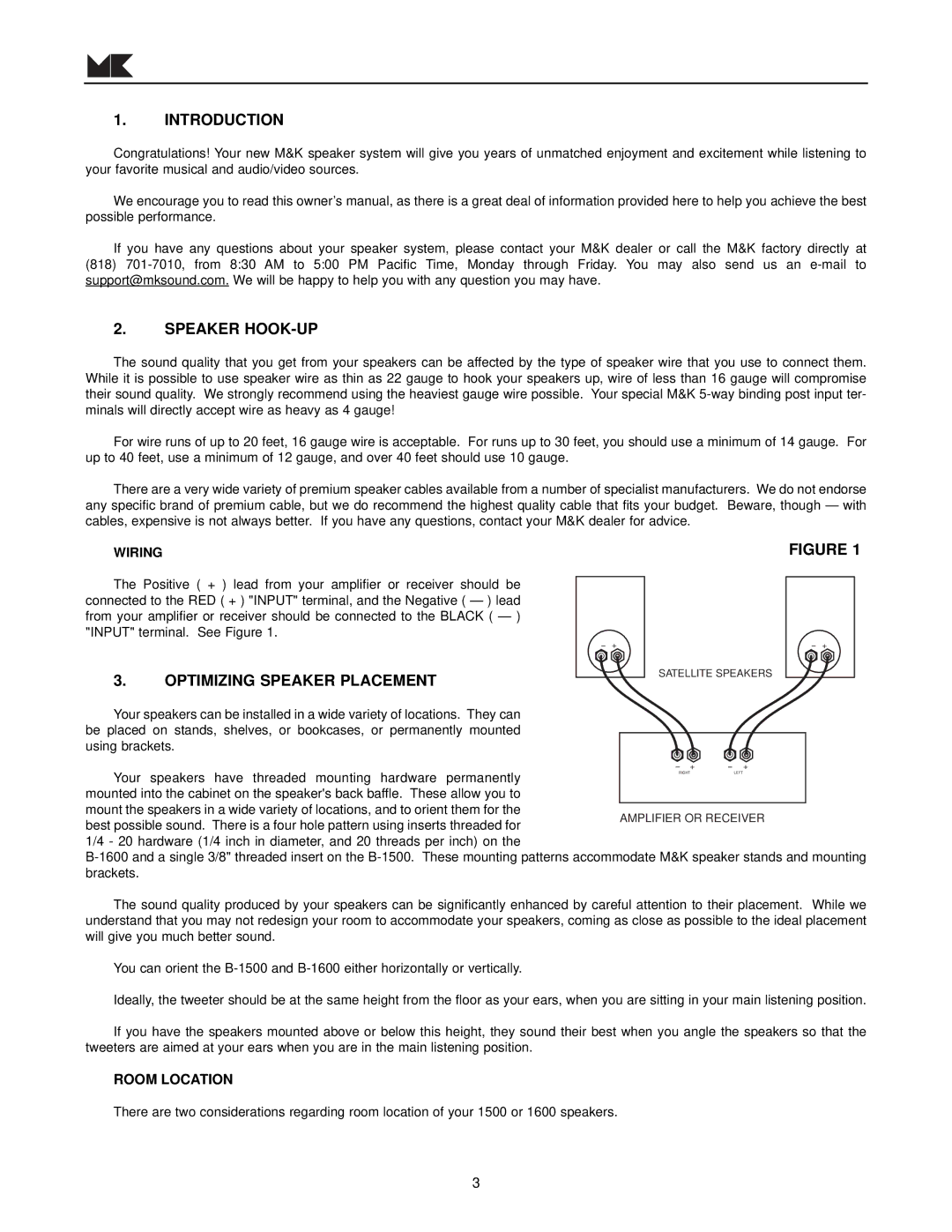 MK Sound B-1500, B-1600 operation manual Introduction, Speaker HOOK-UP, Optimizing Speaker Placement, Room Location 