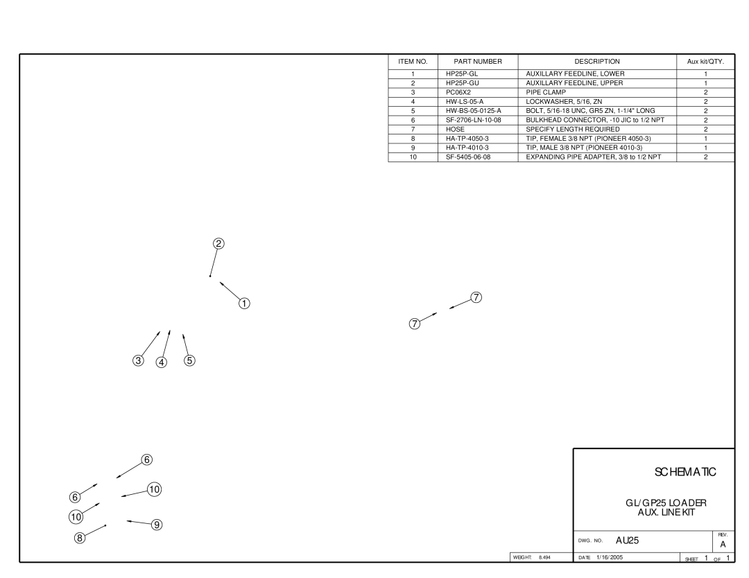 MK Sound owner manual GL/GP25 Loader AUX. Line KIT, TIP, Female 3/8 NPT Pioneer 