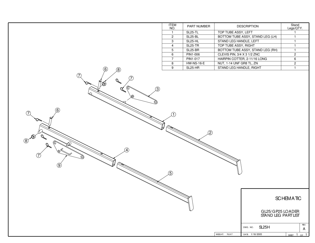 MK Sound owner manual GL25/GP25 Loader, Stand LEG Part List 