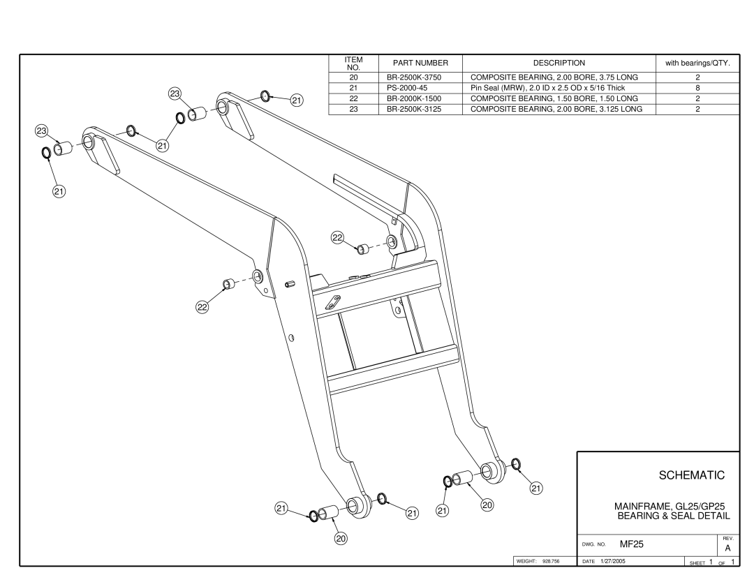 MK Sound owner manual Schematic, MAINFRAME, GL25/GP25 Bearing & Seal Detail 