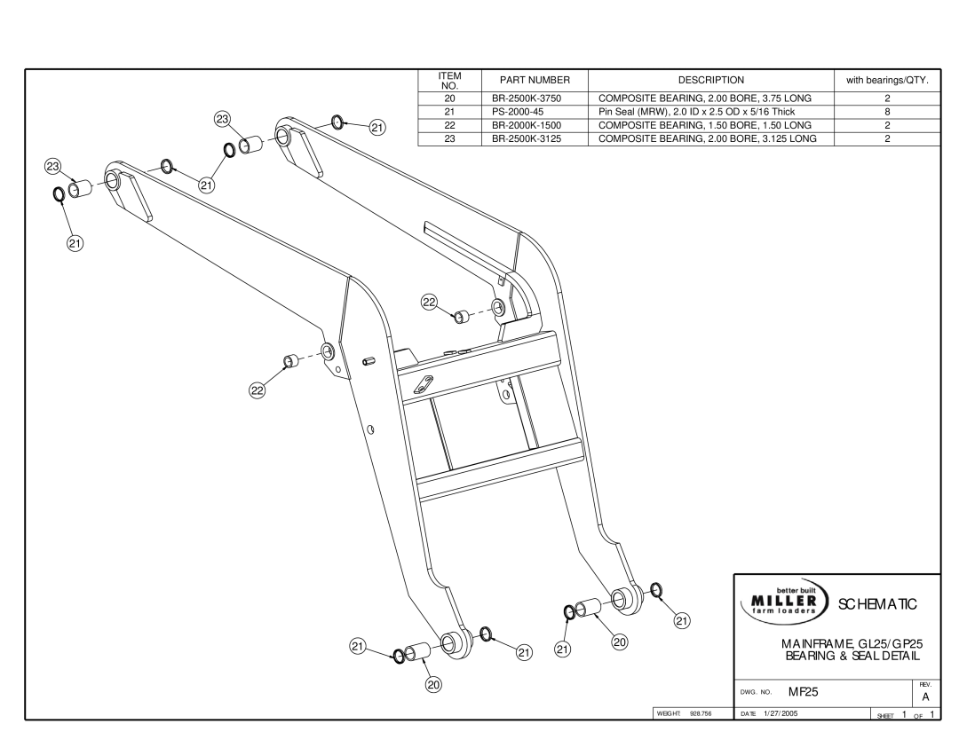 MK Sound owner manual Schematic, MAINFRAME, GL25/GP25, MF25, Bearing & Seal Detail 
