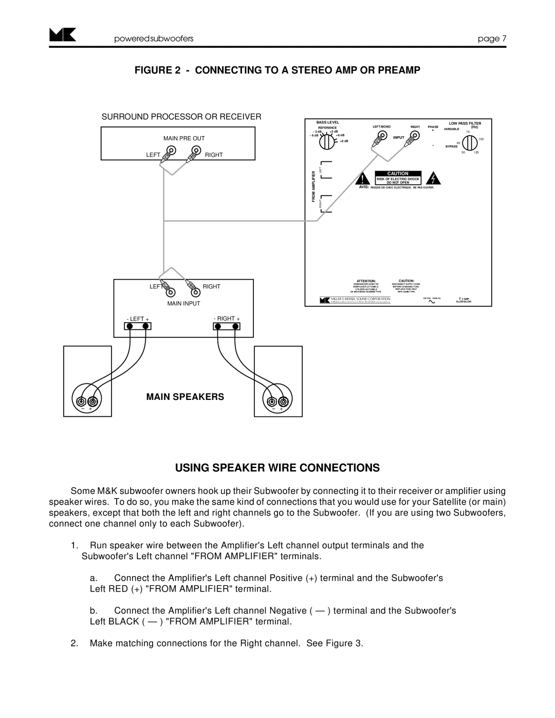 MK Sound K-9, K-10, K-11 operation manual Using Speaker Wire Connections, Surround Processor or Receiver 