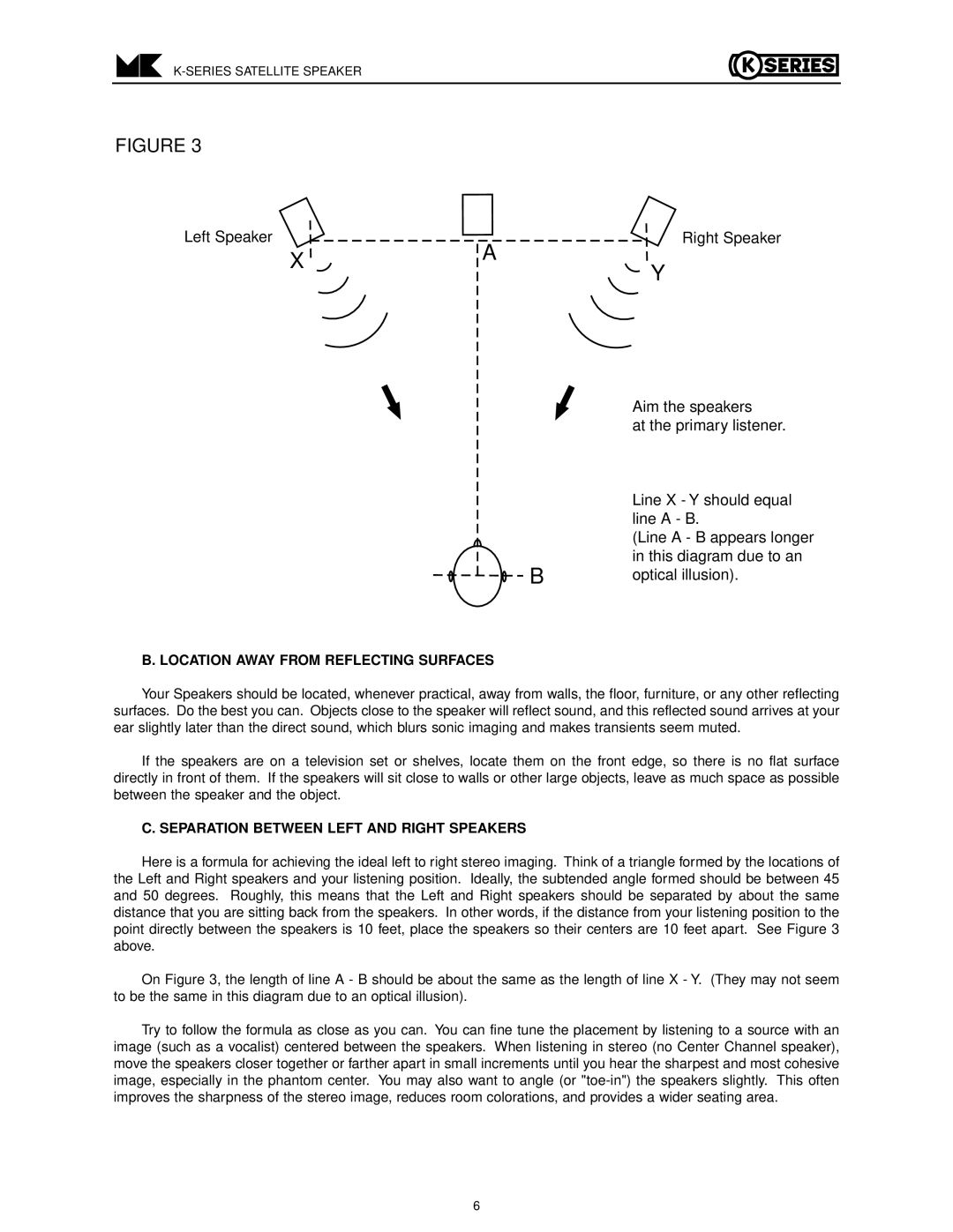 MK Sound K-17, K-15 K-7, K-5 Location Away from Reflecting Surfaces, Separation Between Left and Right Speakers 