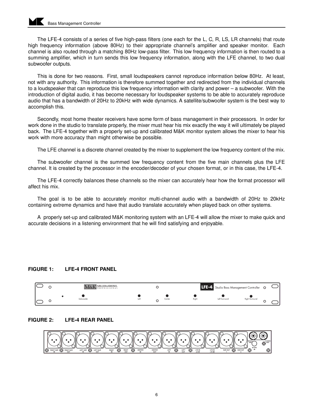 MK Sound operation manual LFE-4 Front Panel 