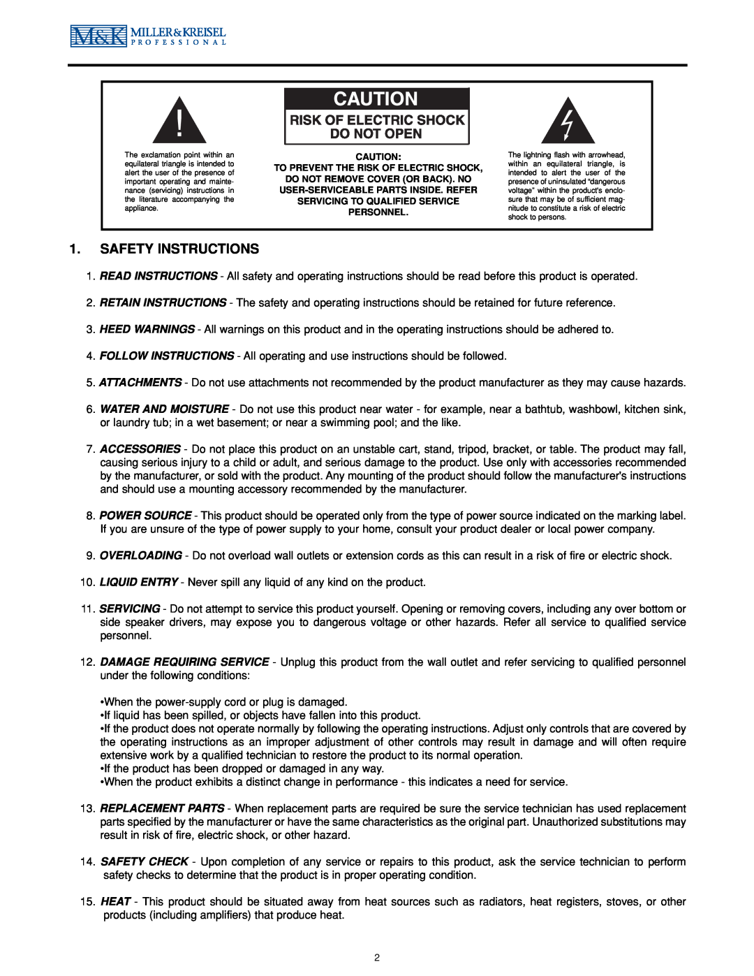 MK Sound MPS-1611P operation manual Safety Instructions 