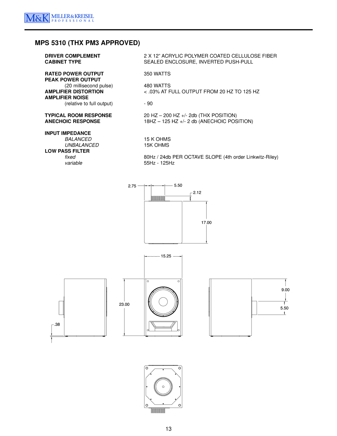 MK Sound MPS-2810 operation manual MPS 5310 THX PM3 Approved 