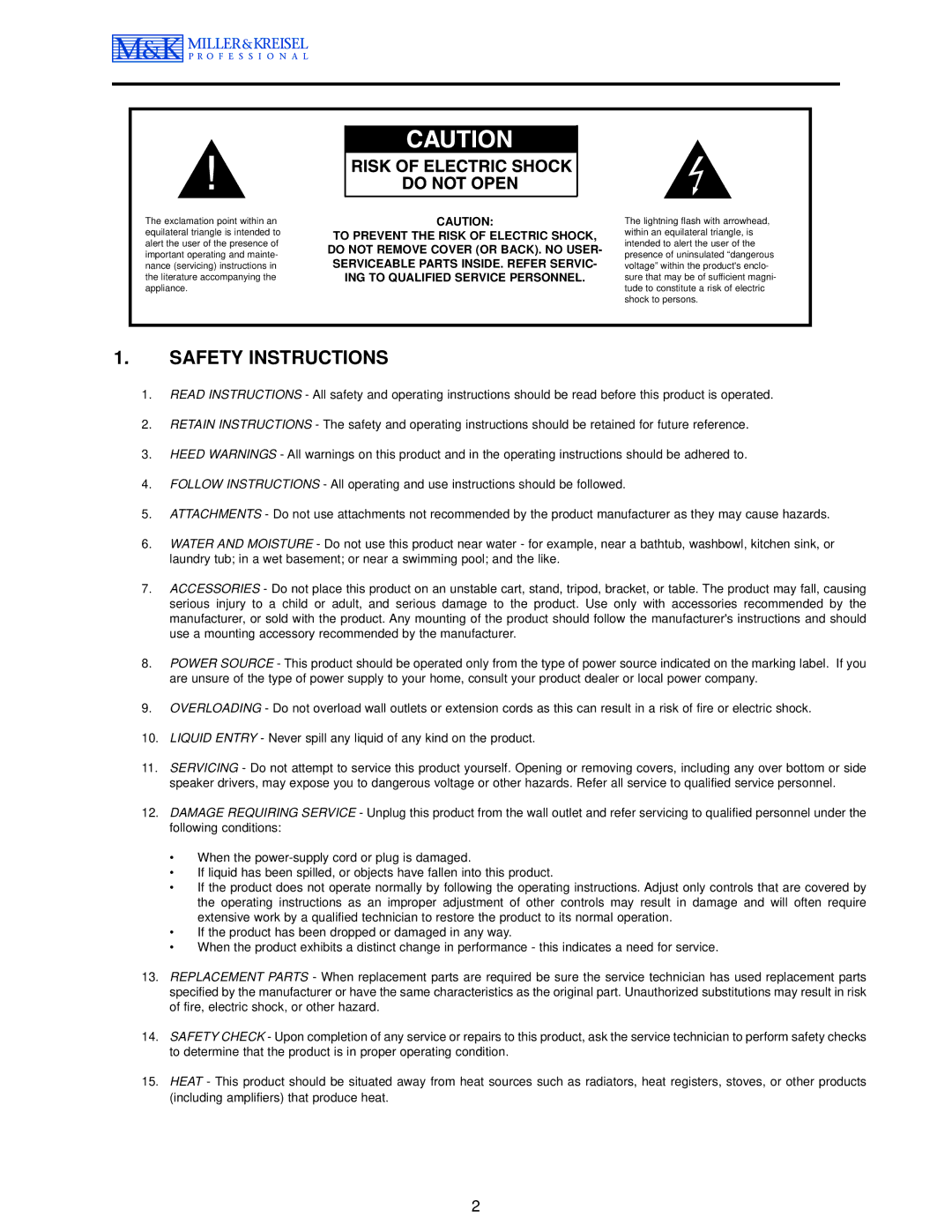 MK Sound MPS-2810 operation manual Safety Instructions 