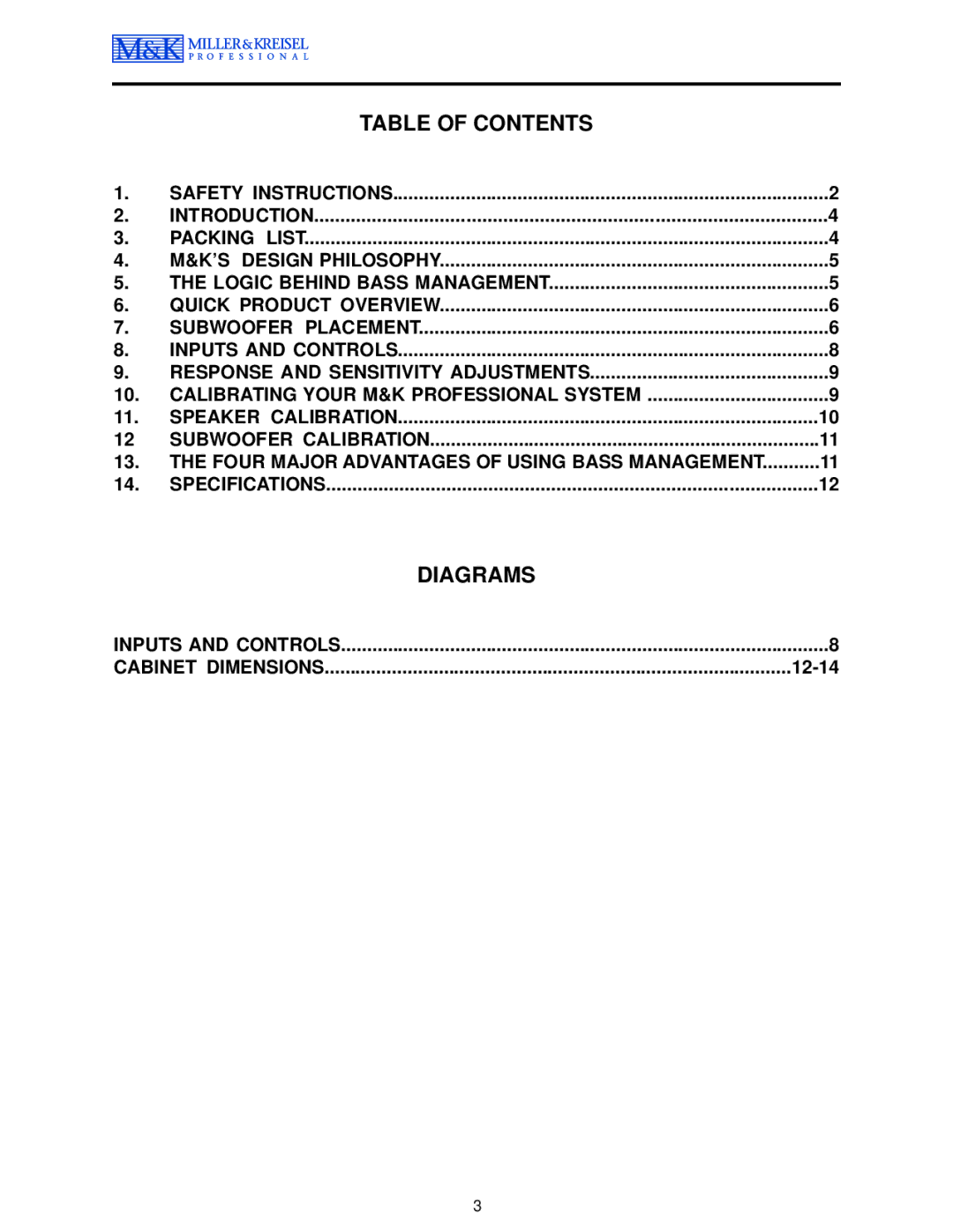 MK Sound MPS-2810 operation manual Table of Contents 