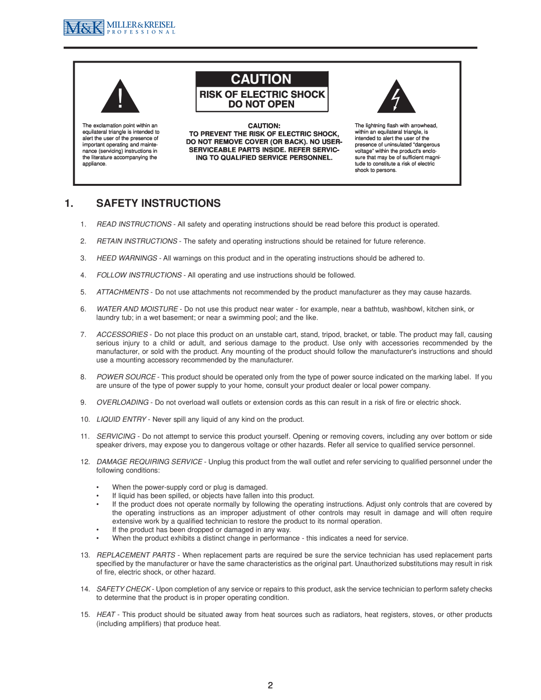MK Sound MPS-2810 operation manual Safety Instructions 