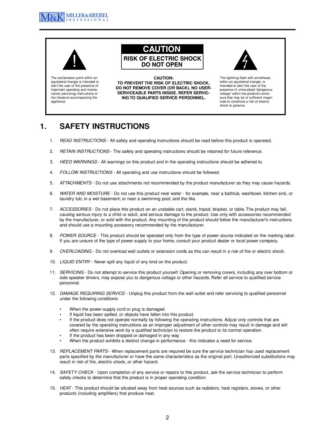 MK Sound MPS-5310, MPS-5410 operation manual Safety Instructions 