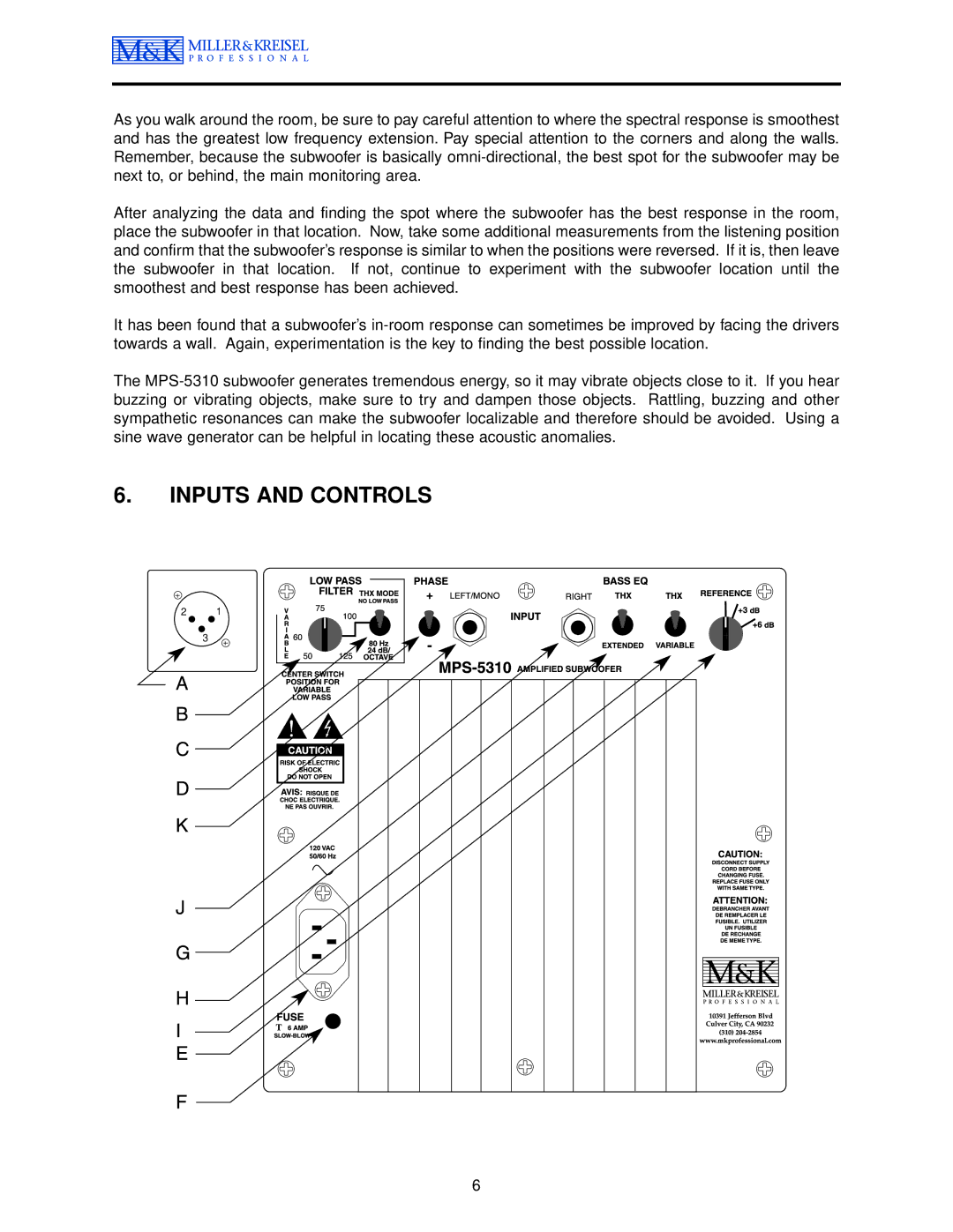 MK Sound MPS-5310, MPS-5410 operation manual Inputs and Controls 