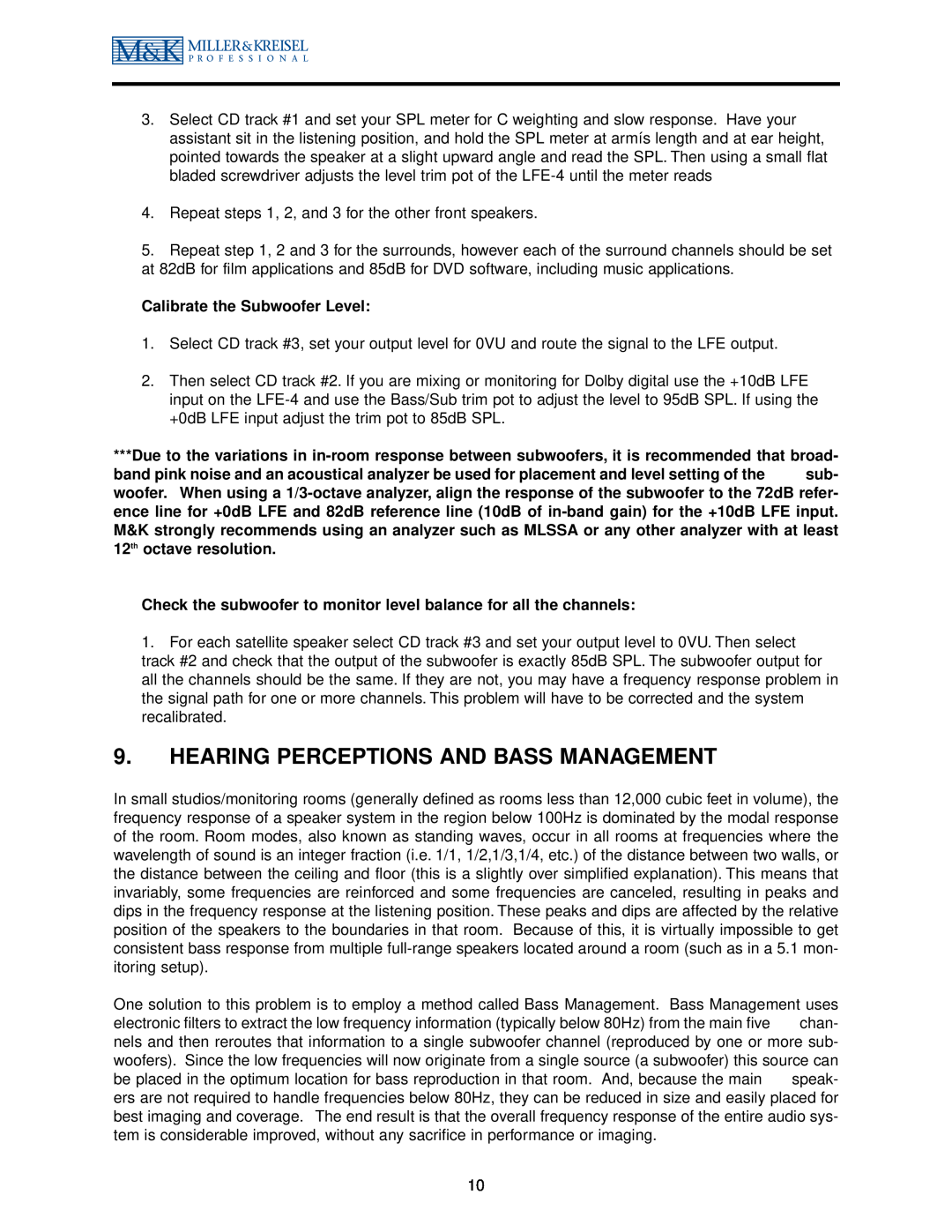 MK Sound MPS-5310, MPS-5410 operation manual Hearing Perceptions And Bass Management 