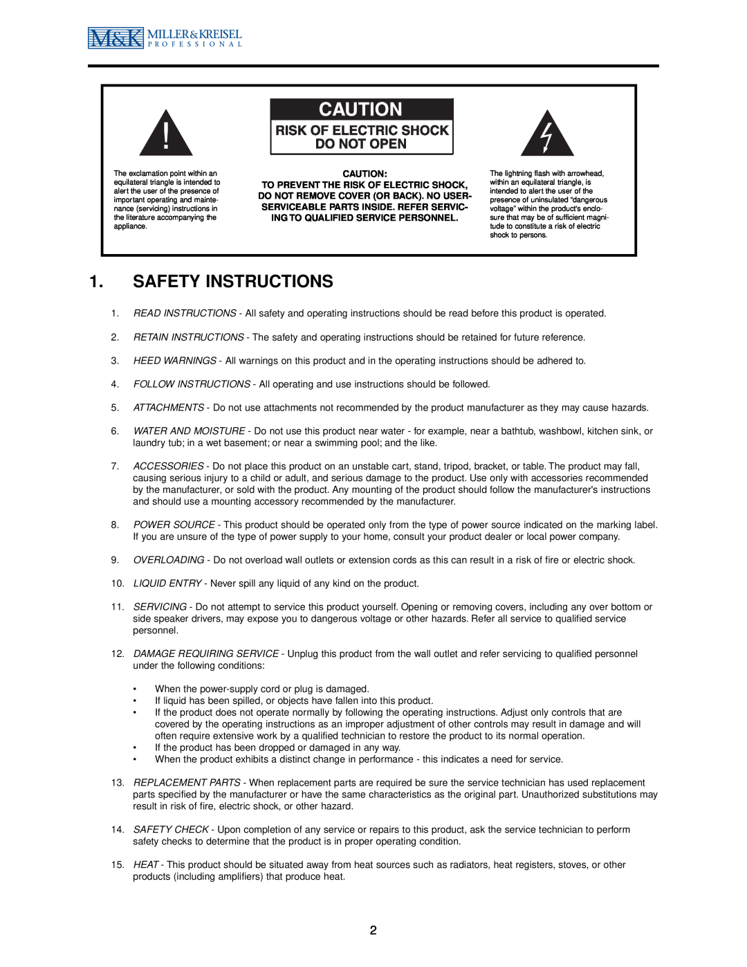 MK Sound MPS-5310, MPS-5410 operation manual Safety Instructions 