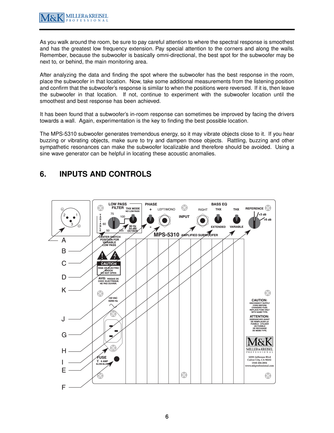 MK Sound MPS-5310, MPS-5410 operation manual Inputs And Controls 