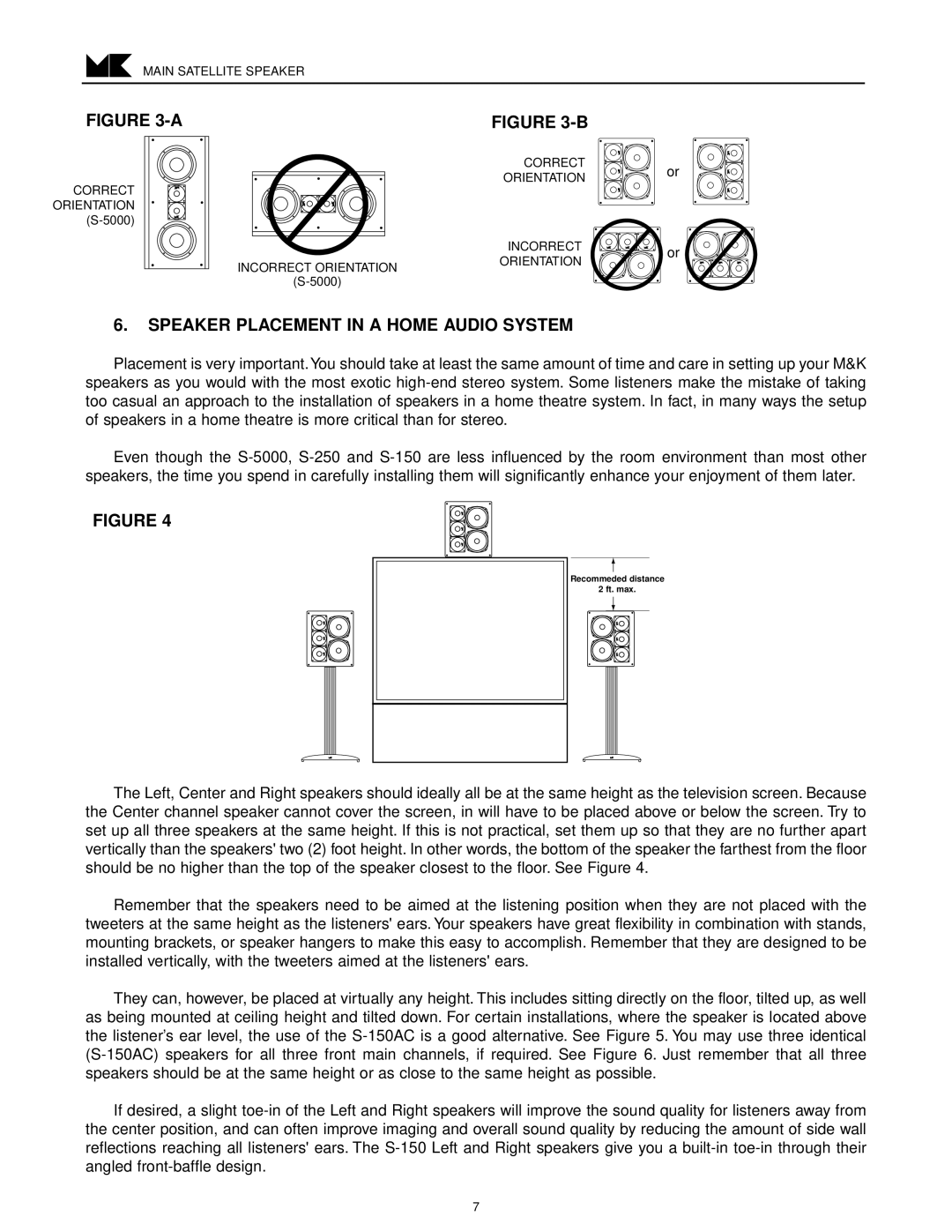 MK Sound S-150THX AC, S-250 S-150THX operation manual Speaker Placement in a Home Audio System 