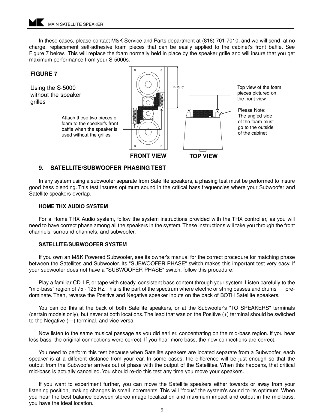 MK Sound S-150THX AC, S-250 S-150THX Front View TOP View SATELLITE/SUBWOOFER Phasing Test, Home THX Audio System 