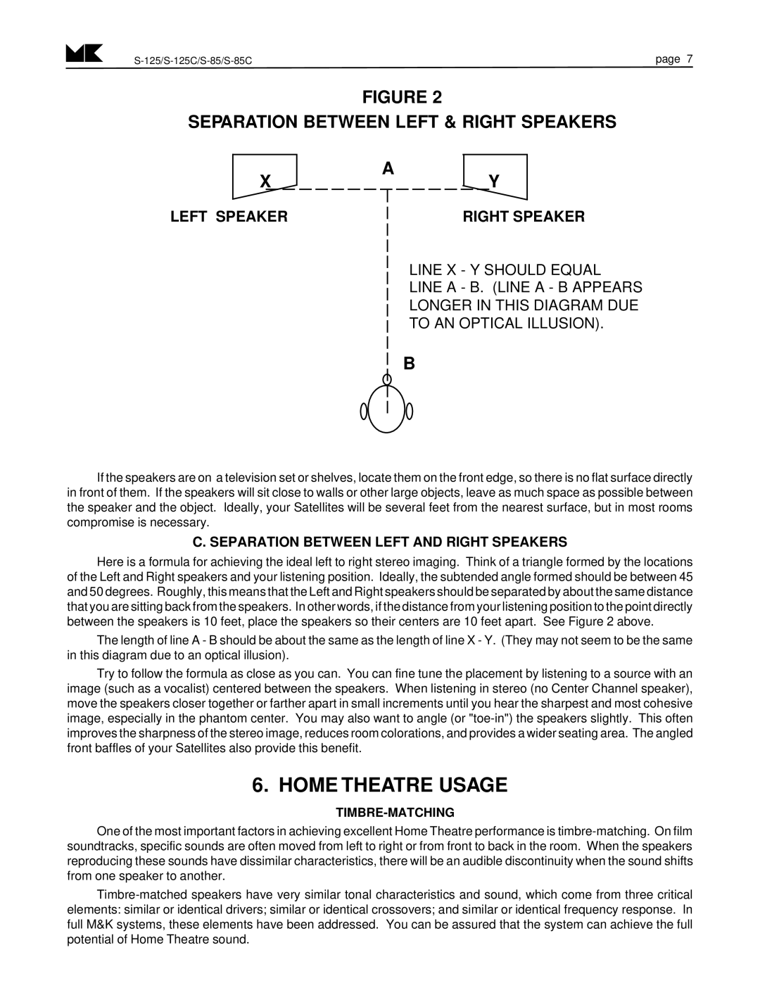 MK Sound S-125 Home Theatre Usage, Separation Between Left & Right Speakers, Separation Between Left and Right Speakers 