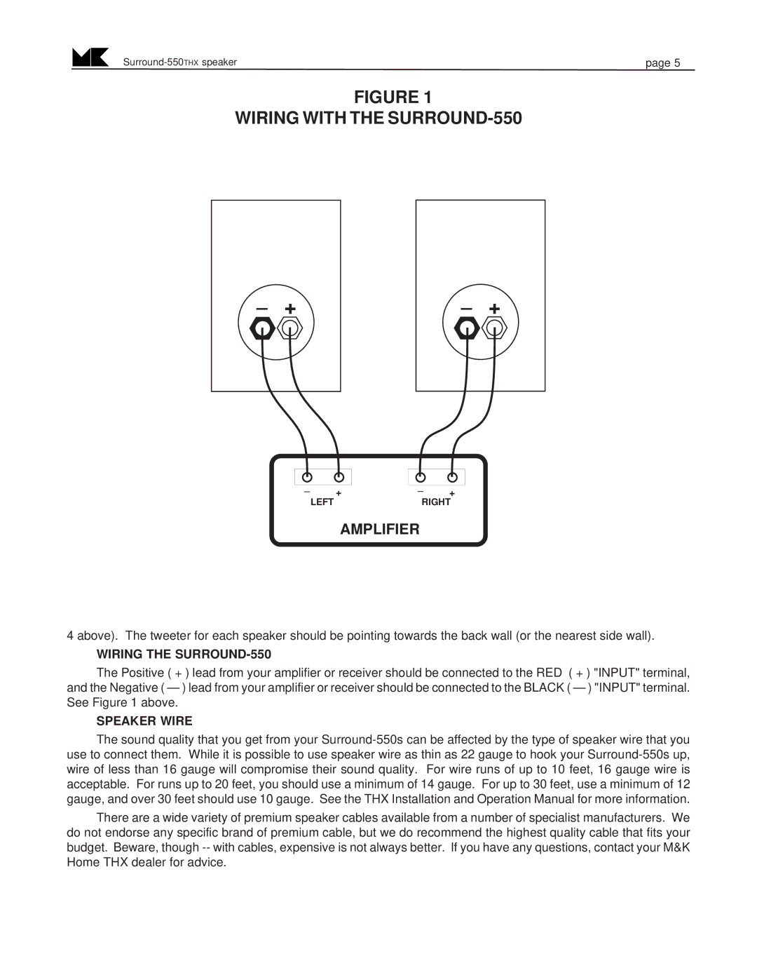 MK Sound SURROUND-550THX operation manual Wiring the SURROUND-550, Speaker Wire 