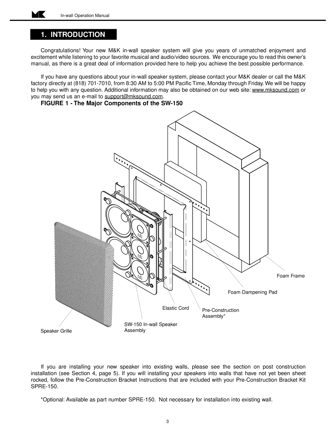 MK Sound operation manual Introduction, Major Components of the SW-150 