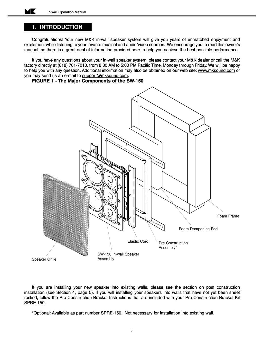 MK Sound operation manual Introduction, The Major Components of the SW-150 