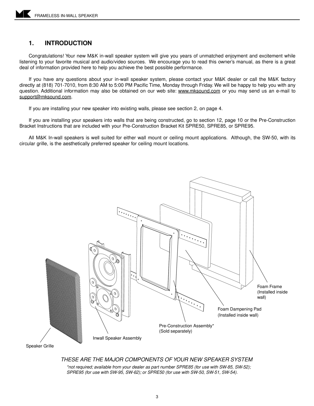 MK Sound SW-51, SW-62 SW-54, SW-85, SW-52, SW-50 Introduction, These are the Major Components of Your NEW Speaker System 