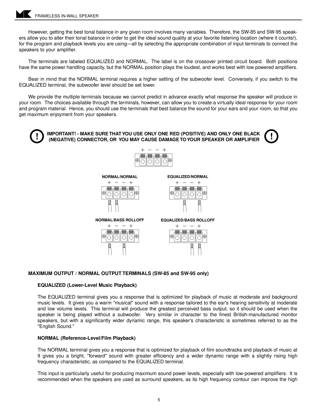 MK Sound SW-95, SW-62 SW-54, SW-85, SW-52, SW-51, SW-50 operation manual Normal Reference-Level/Film Playback 