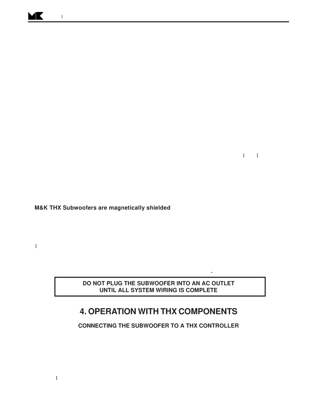 MK Sound V-1250THX operation manual Operation with THX Components, Connecting the Subwoofer to a THX Controller 