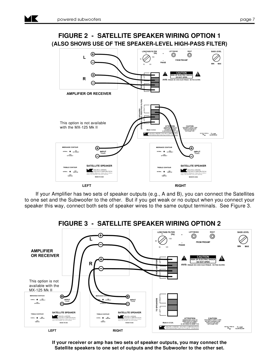 MK Sound VX-7 MK II, V-75 MK II, V-125, MX-125 MK II operation manual Also Shows USE of the SPEAKER-LEVEL HIGH-PASS Filter 