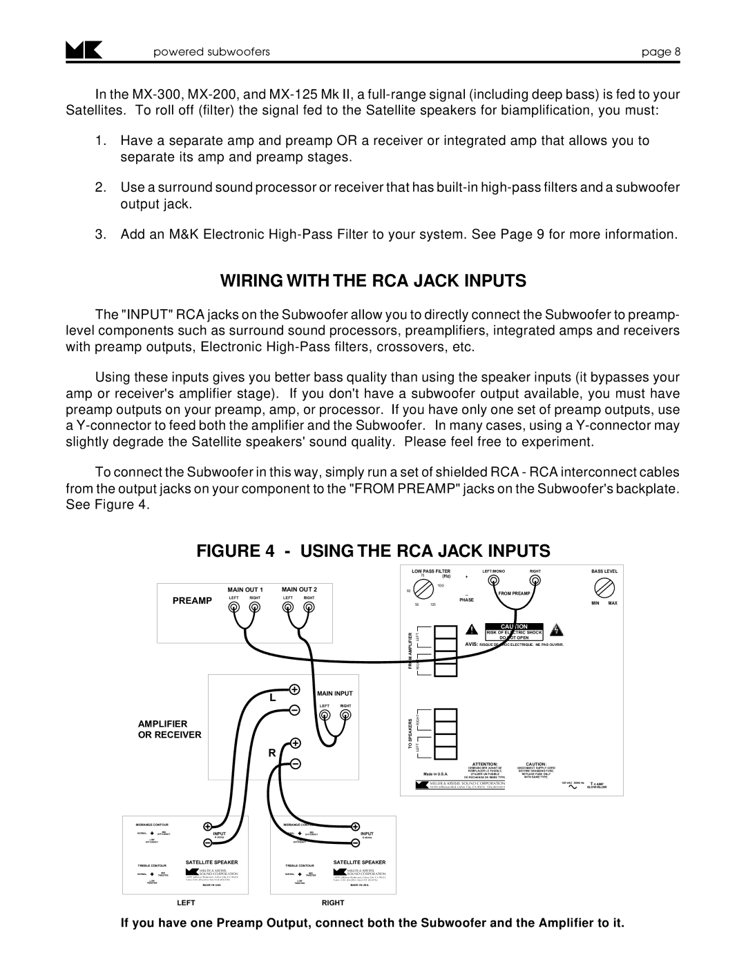 MK Sound V-75 MK II, V-125, MX-125 MK II, VX-7 MK II Wiring with the RCA Jack Inputs, Using the RCA Jack Inputs 