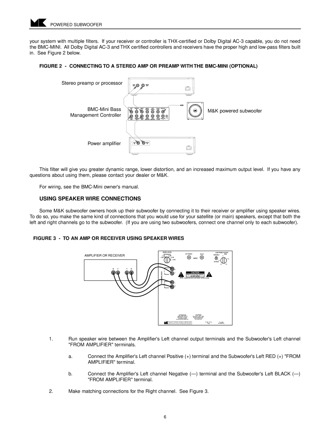 MK Sound V-850, V-851 operation manual Using Speaker Wire Connections, Amplifier or Receiver 