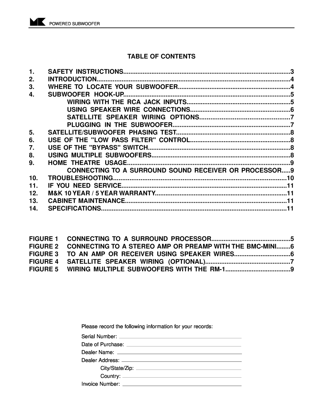 MK Sound V-850, V-851 operation manual Table Of Contents 