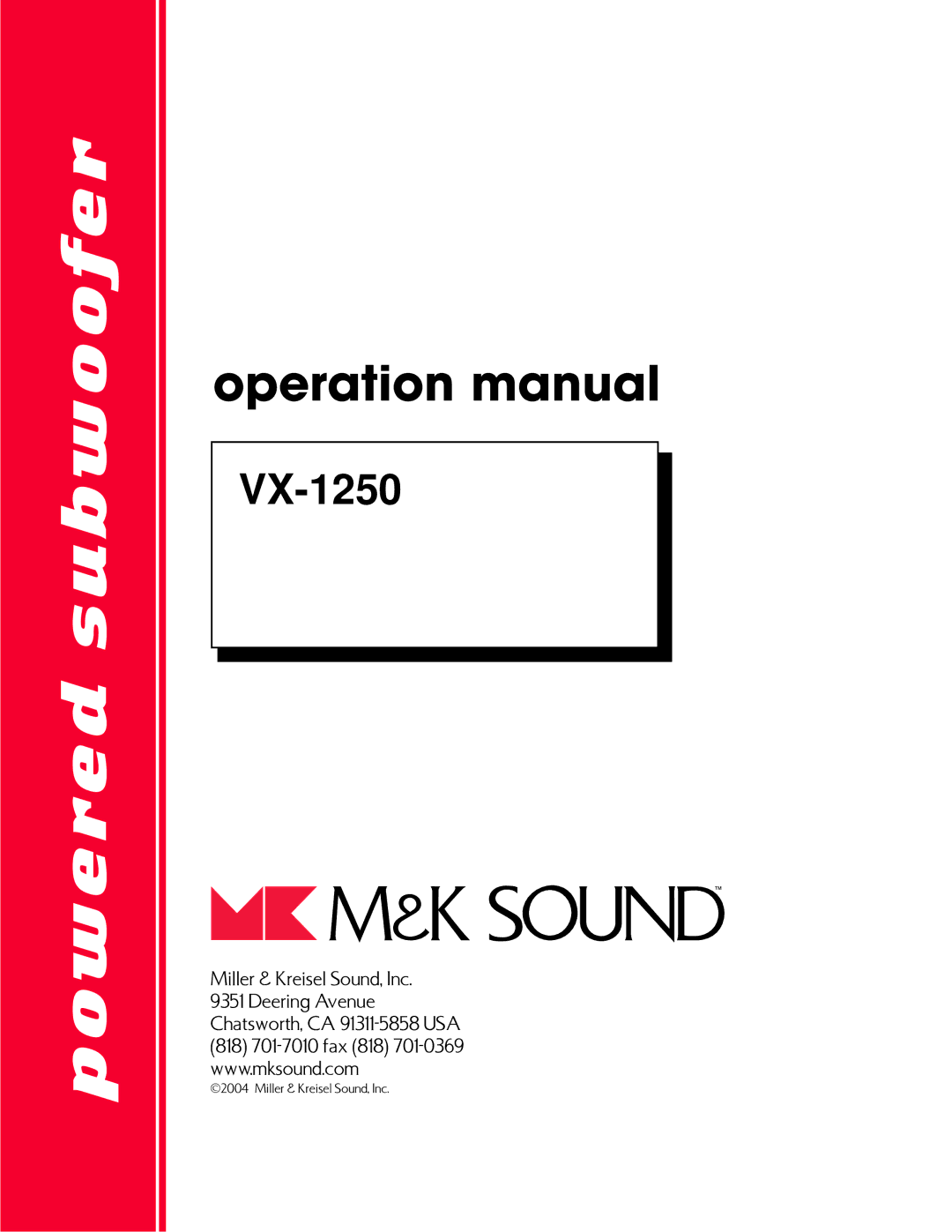 MK Sound VX-1250 operation manual Powered subwoofer 