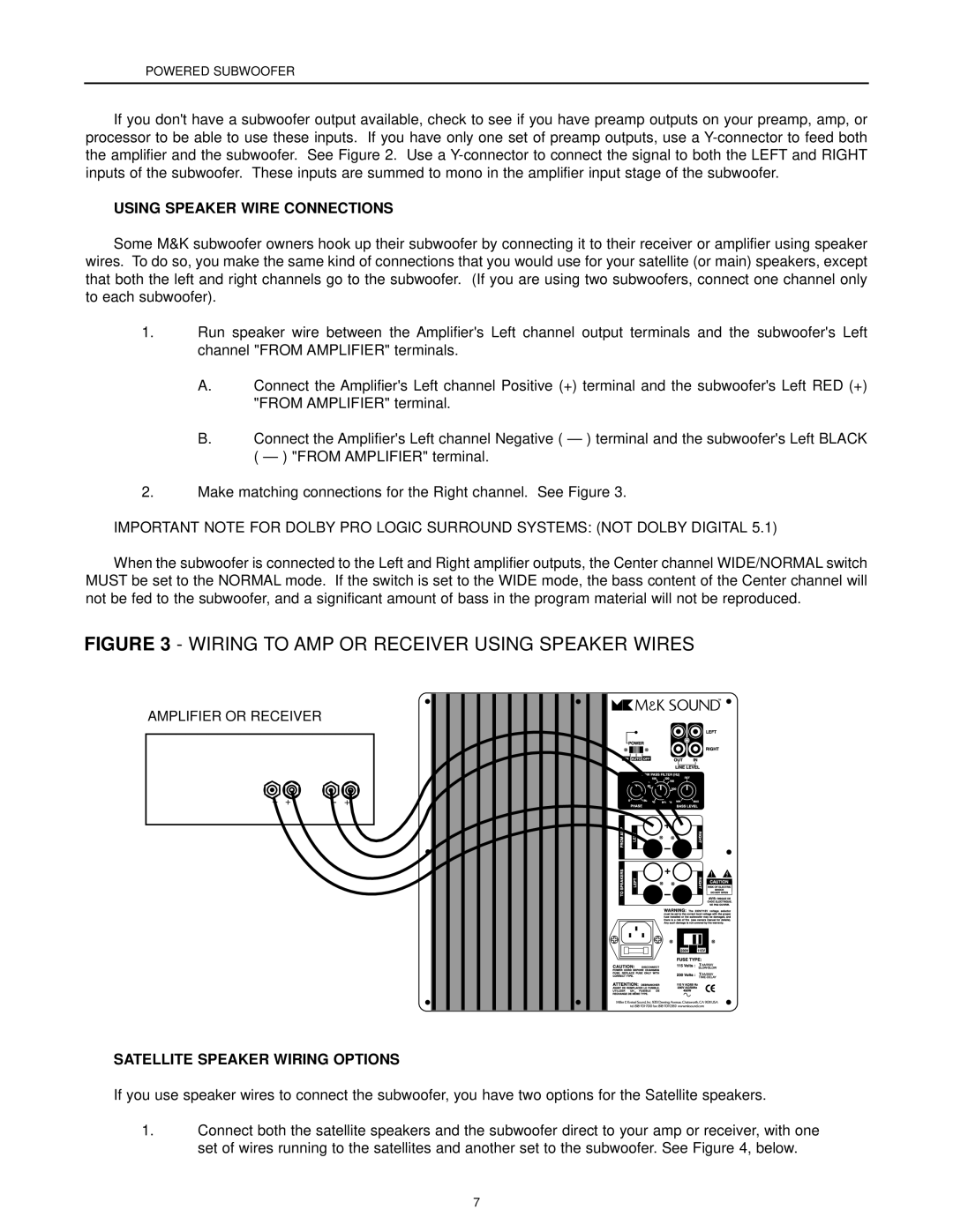 MK Sound VX-860, VX-850 operation manual Using Speaker Wire Connections, Satellite Speaker Wiring Options 