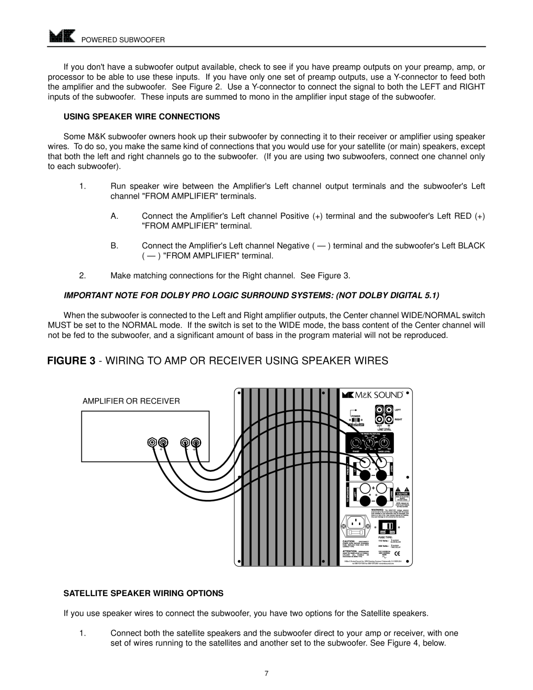 MK Sound VX-860, VX-850 operation manual Using Speaker Wire Connections, Satellite Speaker Wiring Options 