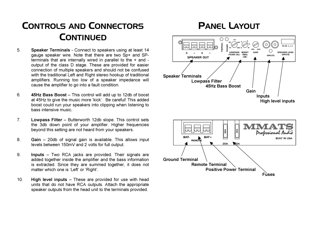 MMATS Professional Audio D600.2 manual Panel Layout 