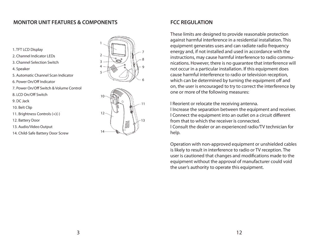 Mobi Technologies 70060 user manual Monitor Unit Features & Components, FCC Regulation 